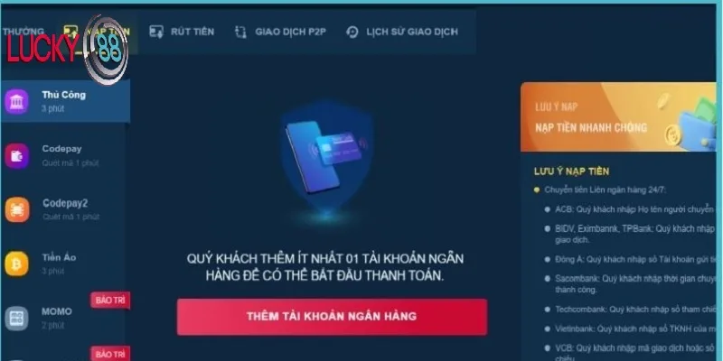 Nạp tiền LUCKY88 qua Code Pay