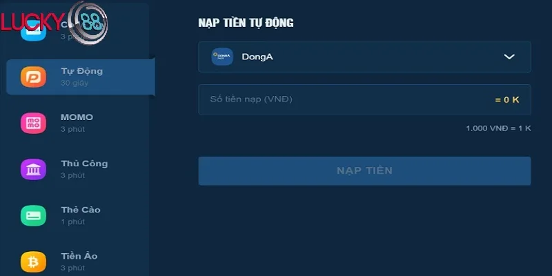 Nạp tiền LUCKY88 tự động